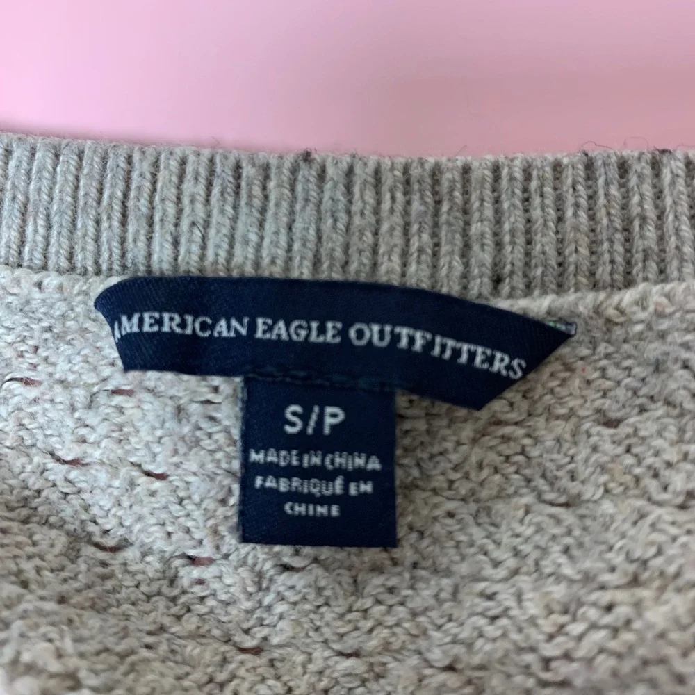 American Eagle Sweater Womens Small Oatmeal Excellent Pointelle Knit Crew Neck